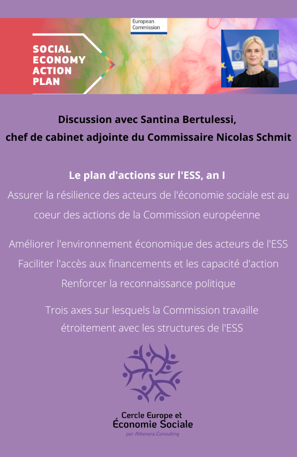 Discussion avec Santina Bertulessi, cabinet du Commissaire Schmit - plan ESS, an I